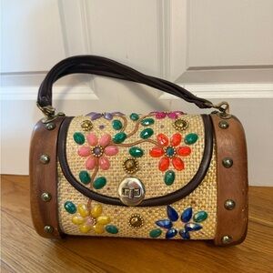 MAHLER Vintage Tropical Vacation Raffia Straw Floral Tiki Pinup 1960s